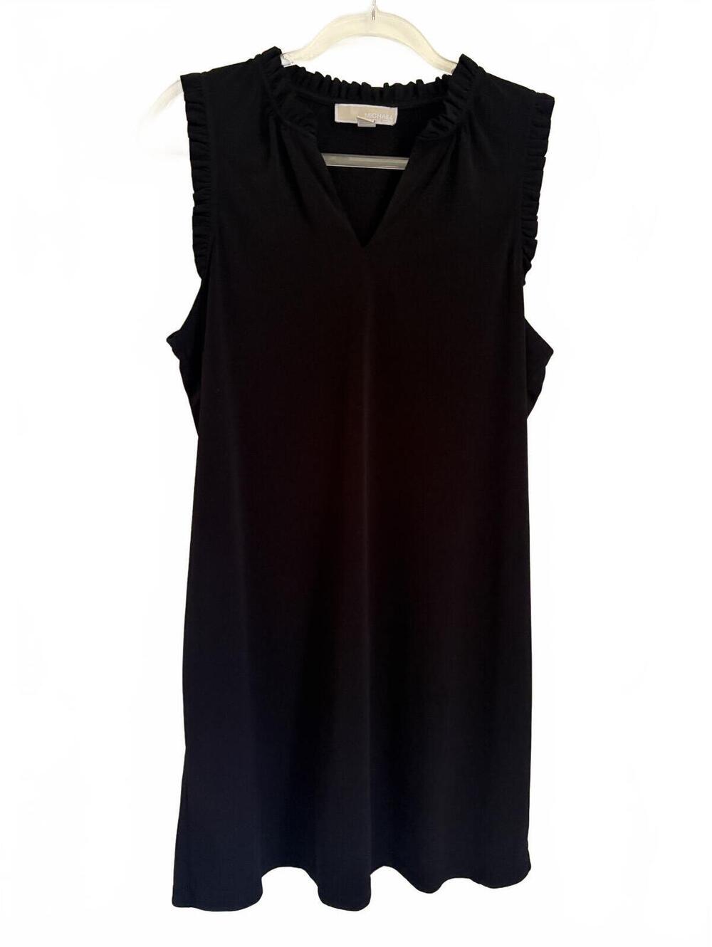 Michael Kors | Women’s Black Ruffle Sleeveless Ruffle V Neck Midi Dress Size L